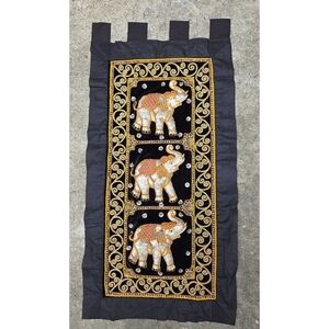 Vintage Kalaga Tapestry Wall Hanging Hand Made Embroidery Elephants 36 in×19 in